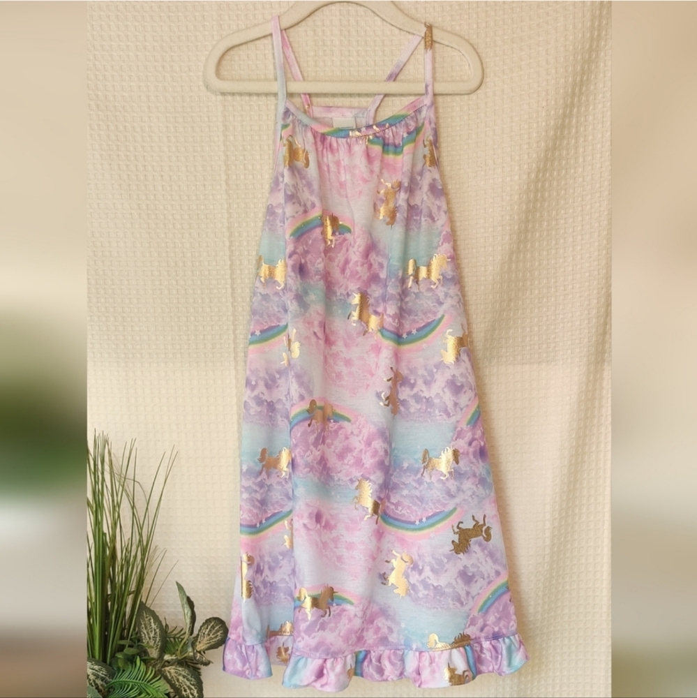 The Children's Place Girls Tie-dye w/Foil Unicorn Rainbows Sleep Nightgown 5/6